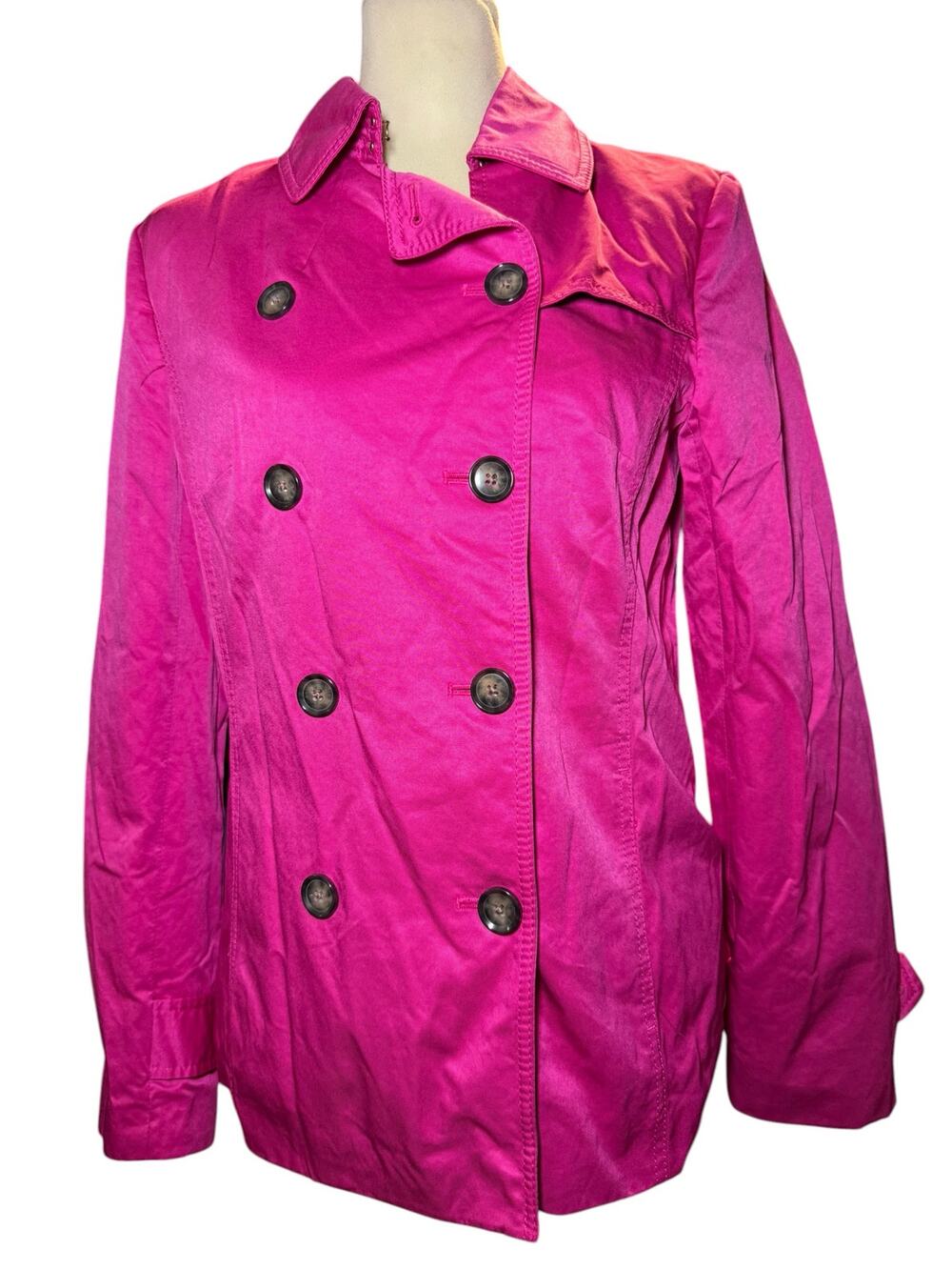 Banana Republic Raspberry Pink Double Breasted Trench Coat, Pleated, Size Medium